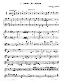 Partition violons I, violon Concerto No.3, B minor, Saint-Saëns, Camille