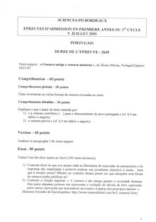 Portugais 2005 Admission en première année IEP Bordeaux - Sciences Po Bordeaux