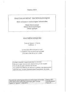 Mathématiques 2010 S.T.I (Génie Electronique) Baccalauréat technologique
