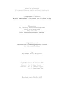 Arborescent numbers: higher arithmetic operations and division trees [Elektronische Ressource] / von Henryk Trappmann