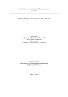 Untersuchungen zur Biosynthese der pflanzlichen Zellwand  [Elektronische Ressource] / von Björn Usadel