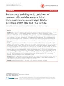 Performance and diagnostic usefulness of commercially available enzyme linked immunosorbent assay and rapid kits for detection of HIV, HBV and HCV in India