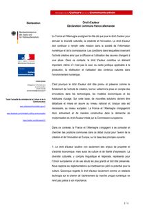 Déclaration France / Allemagne sur la défense du droit d auteur