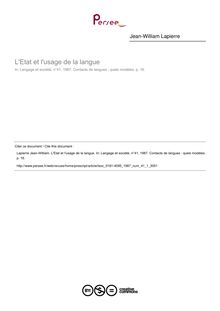L Etat et l usage de la langue  ; n°1 ; vol.41, pg 16-16