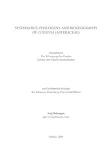 Systematics, phylogeny and biogeography of Cousinia (Asteraceae) [Elektronische Ressource] / Iraj Mehregan