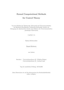 Formal computational methods for control theory [Elektronische Ressource] / vorgelegt von Daniel Robertz