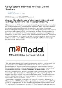 CBaySystems Becomes M*Modal Global Services
