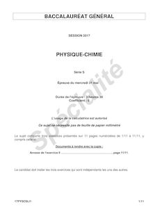 BAC S 2017 LIBAN PHYSIQUE CHIMIE SPECIALITE SUJET