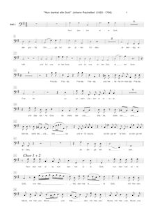 Partition chœur 2: basse 2 , partie, Nun danket alle Gott, Pachelbel, Johann