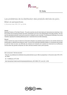 Les problèmes de la distribution des produits dérivés du porc. Bilan et perspectives - article ; n°1 ; vol.90, pg 95-98
