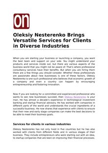 Oleksiy Nesterenko Brings Versatile Services for Clients in Diverse Industries
