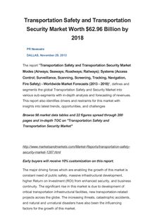 Transportation Safety and Transportation Security Market Worth $62.96 Billion by 2018