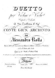 Partition parties complètes, Duo pour violon et viole de gambe, Rolla, Alessandro