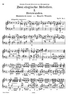 Partition complète (filter), 2 Elegiac Melodies Op.34 par Edvard Grieg