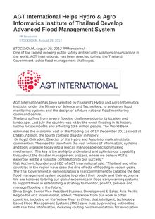 AGT International Helps Hydro & Agro Informatics Institute of Thailand Develop Advanced Flood Management System