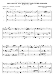 Partition , Rondeau, 6 Trio sonates, Sonates en trio pour trois flûtes traversières sans basse