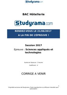 Corrigé Bac Hôtellerie 2017 - Sciences appliqués et technologies
