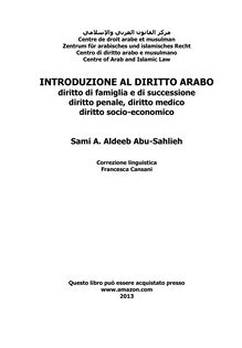 Introduzione al diritto arabo: diritto di famiglia e di successione, diritto penale, diritto medico, diritto socio-economico