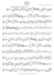 Partition violon 1, Octet pour cordes en E♭, Op.20, E♭ major, Mendelssohn, Felix