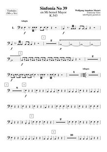 Partition timbales (en E♭, B♭), Symphony No.39, E♭ major, Mozart, Wolfgang Amadeus