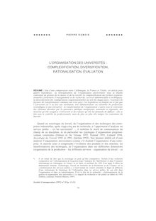 L’organisation des universités : Complexification, diversification, rationalisation, évaluation - article ; n°1 ; vol.28, pg 13-32