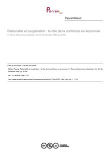 Rationalité et coopération : le rôle de la confiance en économie - article ; n°1 ; vol.84, pg 67-84