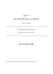 XIX OLYMPIADES DE LA CHIMIE QUESTIONNAIRE