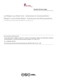 La Religion aux Etats Unis : turbulences et recompositions / Religion in the United States: Turbulences and Recompositions. - article ; n°1 ; vol.83, pg 5-9