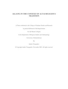 AK JANG IN THE CONTEXT OF ALTAI RELIGIOUS TRADITION