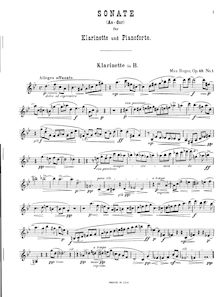 Partition clarinette , partie (en B♭), 2 sonates pour clarinette (ou viole de gambe), Op.49