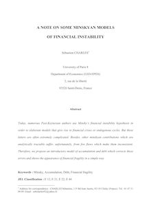 A Note On Some Minsky an Models of Financial Instability
