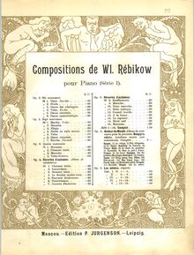 Partition , couverture couleur, Sept morceaux, Op.5, Rebikov, Vladimir