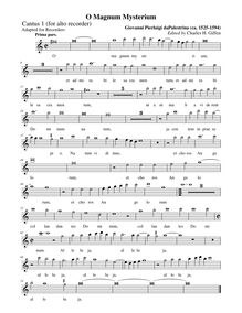 Partition Soprano 1 enregistrement  (alto notation pour alto enregistrement ), O magnum mysterium