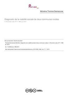 Diagnostic de la viabilité sociale de deux communes rurales - article ; n°1 ; vol.77, pg 23-31