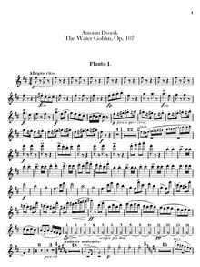 Partition flûte 1, 2, Piccolo, pour Water Goblin, Vodník, Der Wassermann
