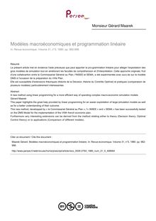 Modèles macroéconomiques et programmation linéaire - article ; n°5 ; vol.31, pg 982-998