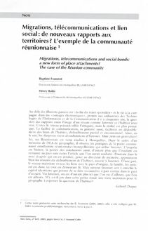 Migrations, télécommunications et lien social : de nouveaux rapports aux territoires ? L exemple de la communauté réunionnaise - article ; n°645 ; vol.114, pg 564-574