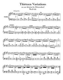 Partition complète, 13 Variations pour Piano on pour Aria  Es war einmal ein alter Mann  from Dittersdorf s opéra Das rote Käppchen, WoO 66