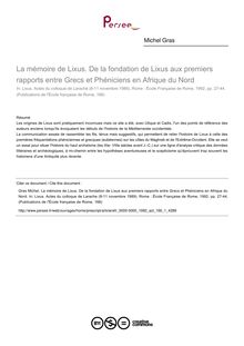 La mémoire de Lixus. De la fondation de Lixus aux premiers rapports entre Grecs et Phéniciens en Afrique du Nord - article ; n°1 ; vol.166, pg 27-44