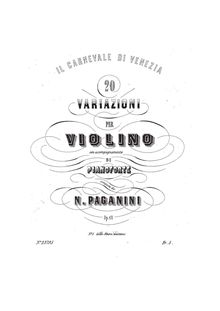 Partition violon et Piano parties, Il carnevale di Venezia, Variations on "O mamma, mamma cara" from "Carnival of Venice" par Niccolò Paganini