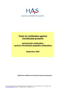Recherche d anticorps anti-protéines citrullinées - Summary Tests for antibodies against citrullinated proteins