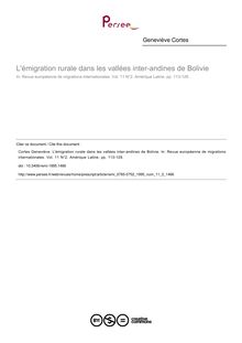 L émigration rurale dans les vallées inter-andines de Bolivie - article ; n°2 ; vol.11, pg 113-129
