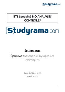Corrigé BTS Bioanalyses et contrôles : Sciences physiques