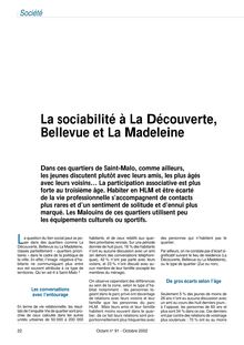 La sociabilité à la Découverte, Bellevue et La Madeleine (Octant n° 91)
