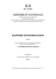 Rapport d information déposé par la Délégation de l Assemblée nationale pour l Union européenne, sur la politique industrielle de l Europe