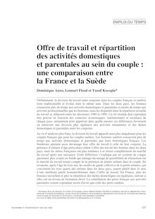 Offre de travail et répartition des activités domestiques et parentales au sein du couple : une comparaison entre la France et la Suède