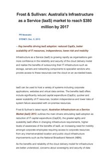 Frost & Sullivan: Australia s Infrastructure as a Service (IaaS) market to reach $380 million by 2017