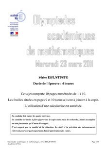 Olympiades académiques de mathématiques séries ES L STI STG Page Académie de Nice