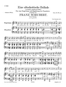 Partition 1st version, D.923a, Eine altschottische Ballade D.923 par Franz Schubert