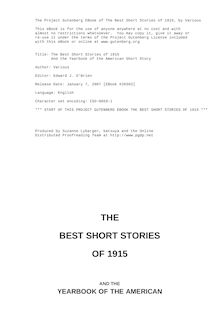 The Best Short Stories of 1915 - And the Yearbook of the American Short Story